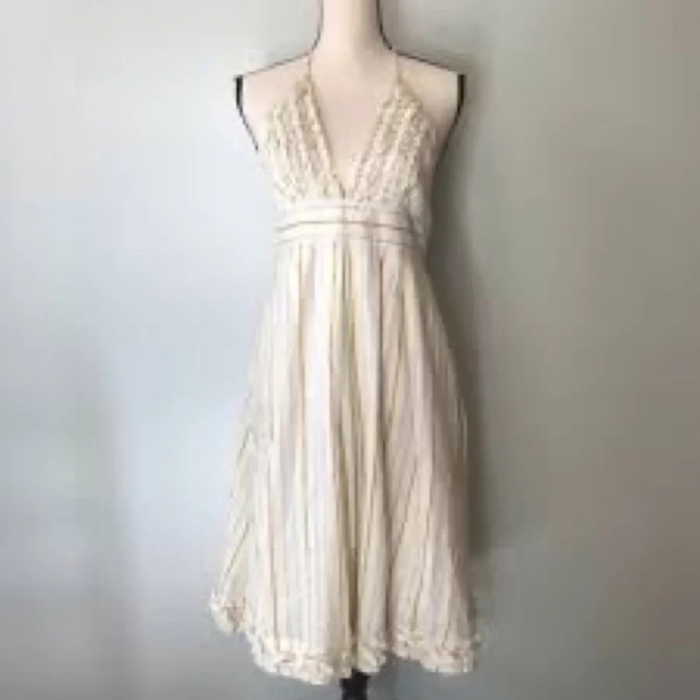 J Crew NWT Sylvan Halter Dress Backless Ruffle Linen Cotton Striped size 12
